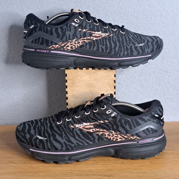 Brooks Ghost 15 Shoes Womens 9 Black Leopard Cheetah Running Walking Sneakers - Picture 5 of 15